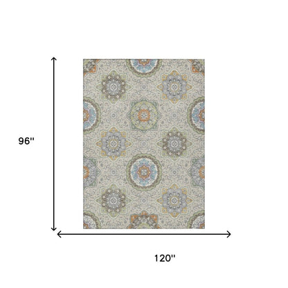 8' X 10' Beige And Brown Floral Medallion Washable Indoor Outdoor Area Rug HomeRoots