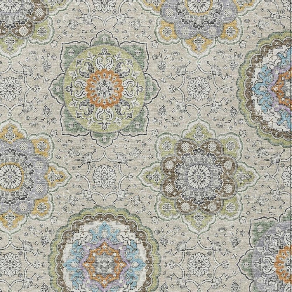 8' X 10' Beige And Brown Floral Medallion Washable Indoor Outdoor Area Rug HomeRoots