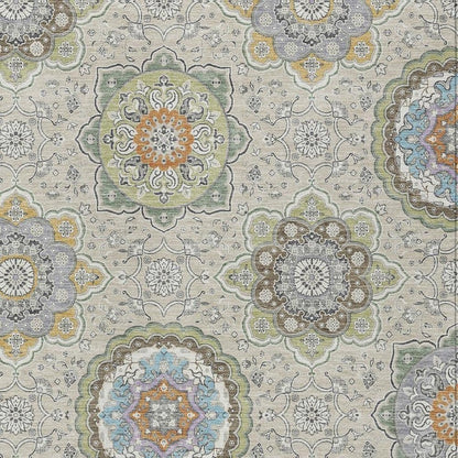 8' X 10' Beige And Brown Floral Medallion Washable Indoor Outdoor Area Rug HomeRoots