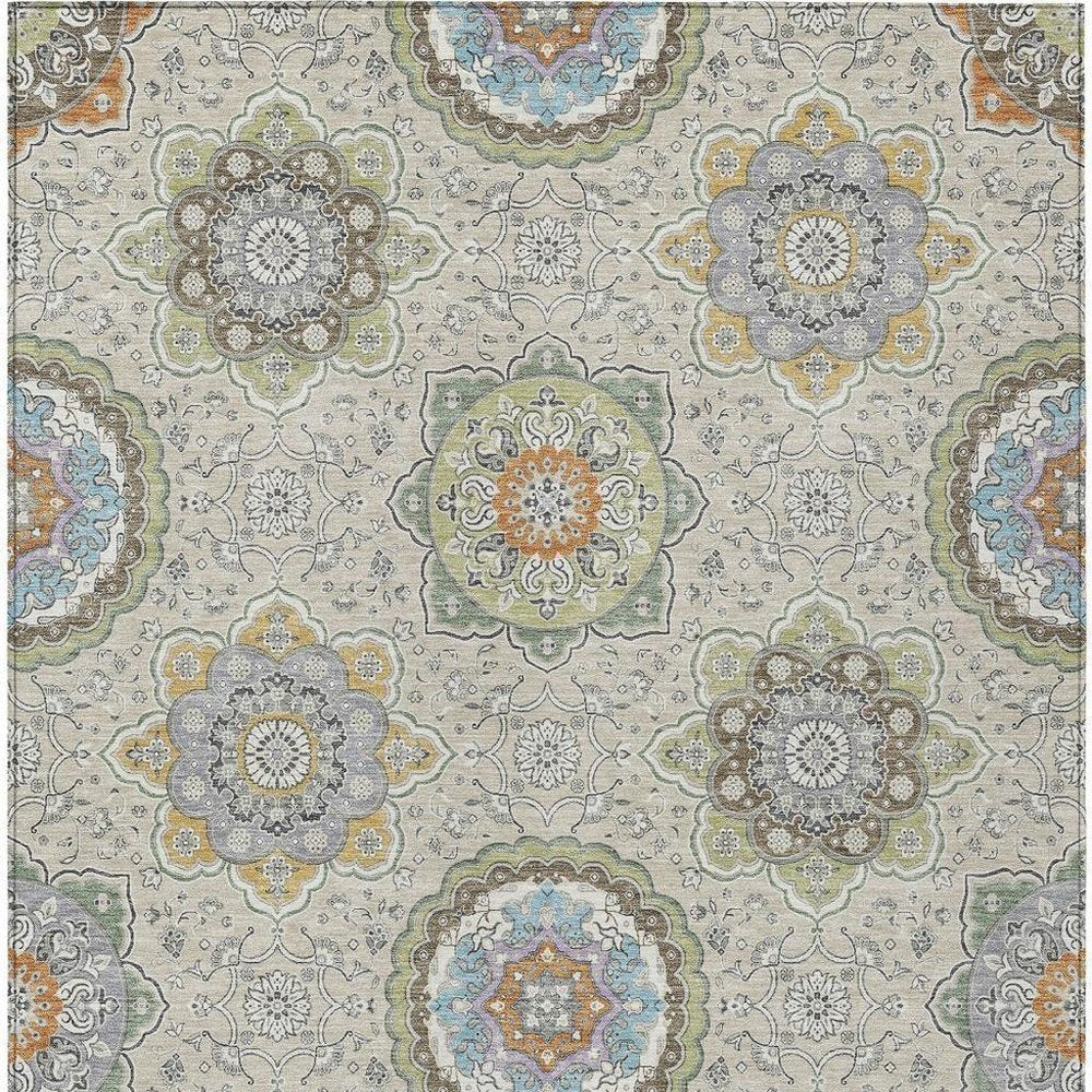 8' X 10' Beige And Brown Floral Medallion Washable Indoor Outdoor Area Rug HomeRoots