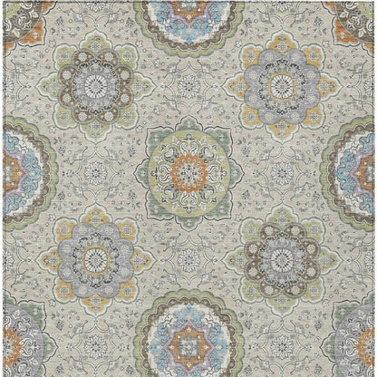 8' X 10' Beige And Brown Floral Medallion Washable Indoor Outdoor Area Rug HomeRoots