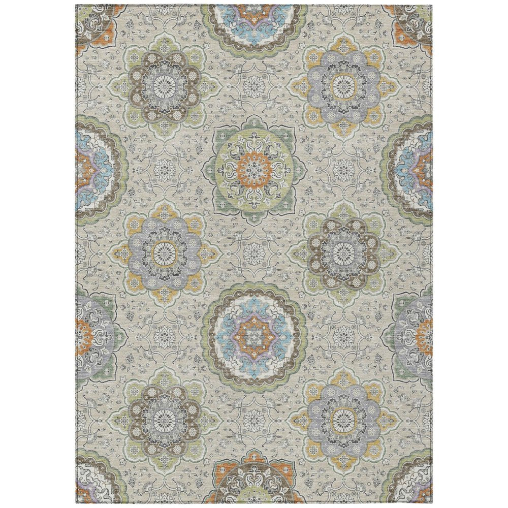 8' X 10' Beige And Brown Floral Medallion Washable Indoor Outdoor Area Rug HomeRoots
