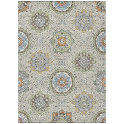 8' X 10' Beige And Brown Floral Medallion Washable Indoor Outdoor Area Rug HomeRoots
