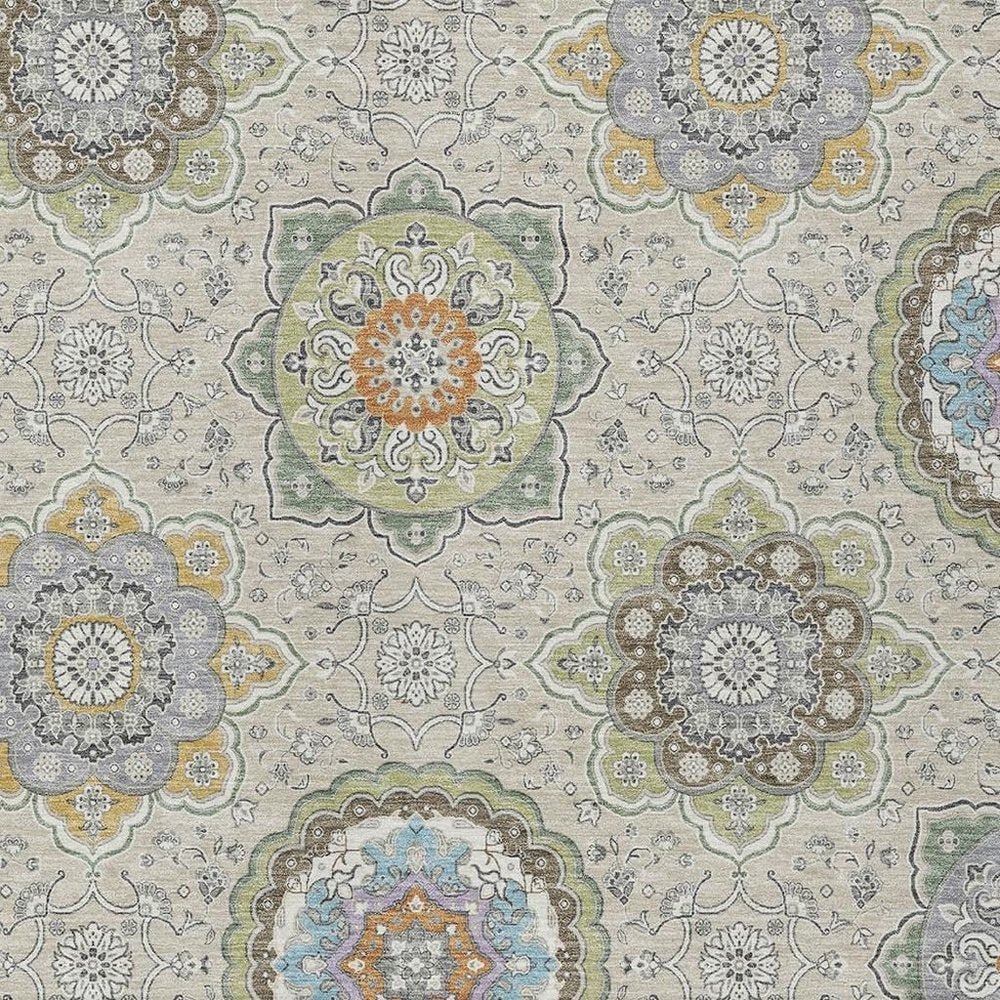 9' X 12' Beige And Brown Floral Medallion Washable Indoor Outdoor Area Rug HomeRoots