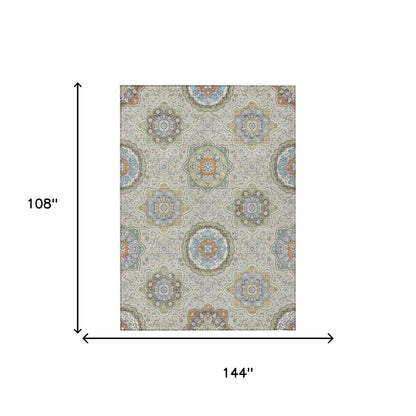 9' X 12' Beige And Brown Floral Medallion Washable Indoor Outdoor Area Rug HomeRoots
