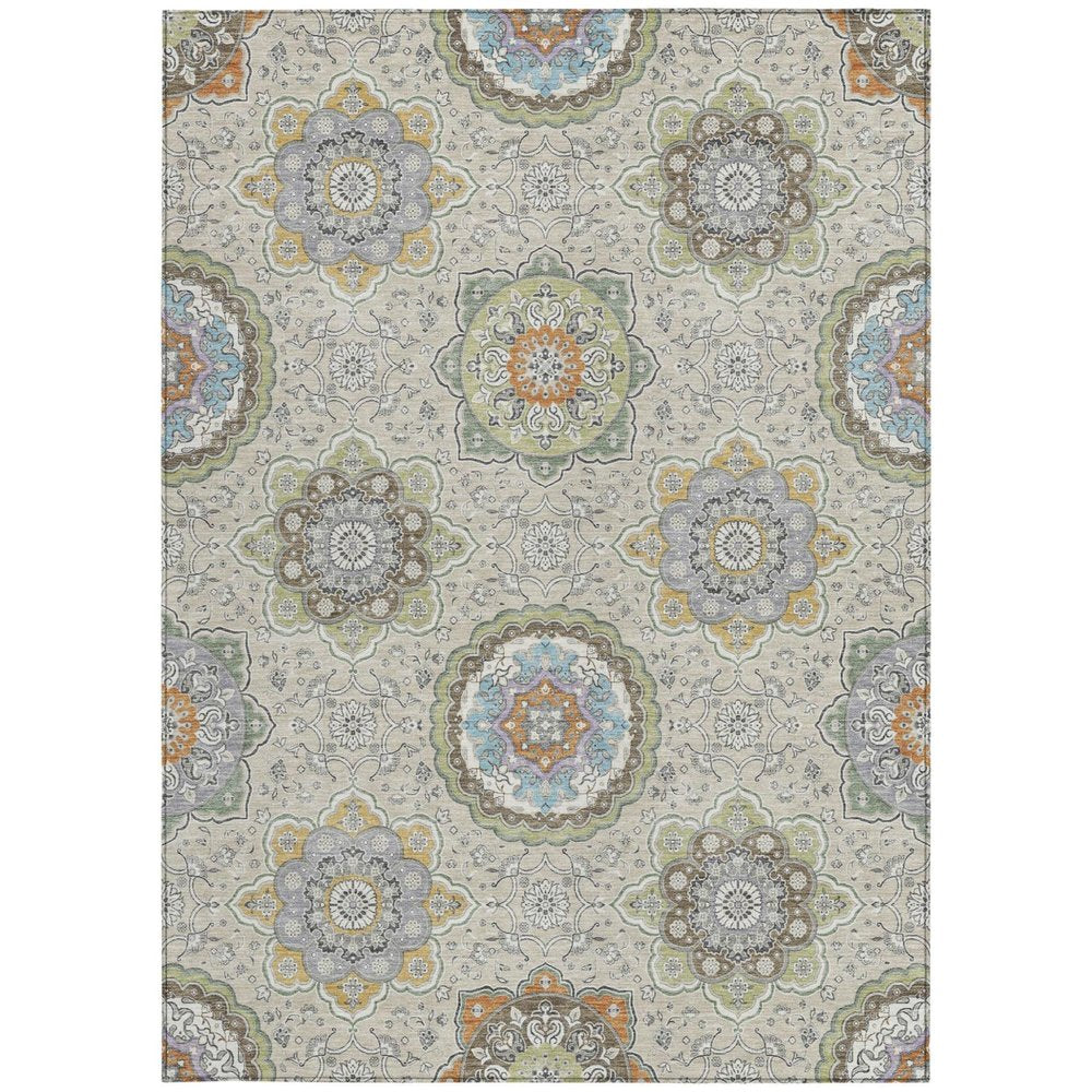 9' X 12' Beige And Brown Floral Medallion Washable Indoor Outdoor Area Rug HomeRoots