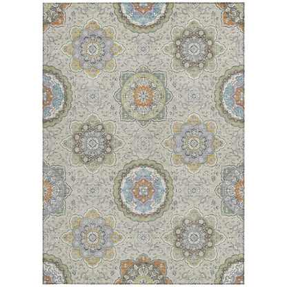 9' X 12' Beige And Brown Floral Medallion Washable Indoor Outdoor Area Rug HomeRoots