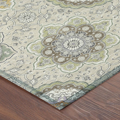 9' X 12' Beige And Brown Floral Medallion Washable Indoor Outdoor Area Rug HomeRoots
