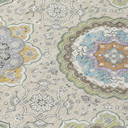 9' X 12' Beige And Brown Floral Medallion Washable Indoor Outdoor Area Rug HomeRoots