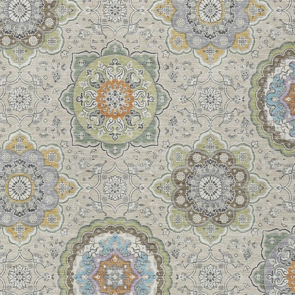 10' X 14' Beige And Brown Floral Medallion Washable Indoor Outdoor Area Rug HomeRoots