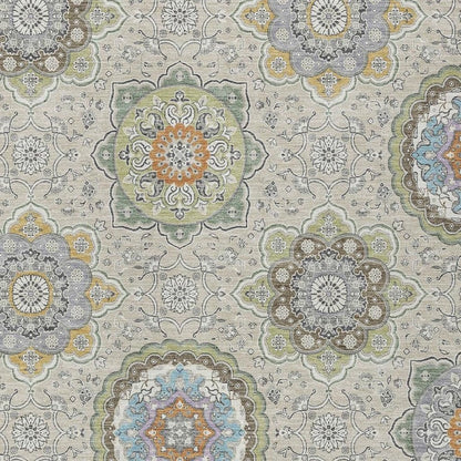 10' X 14' Beige And Brown Floral Medallion Washable Indoor Outdoor Area Rug HomeRoots