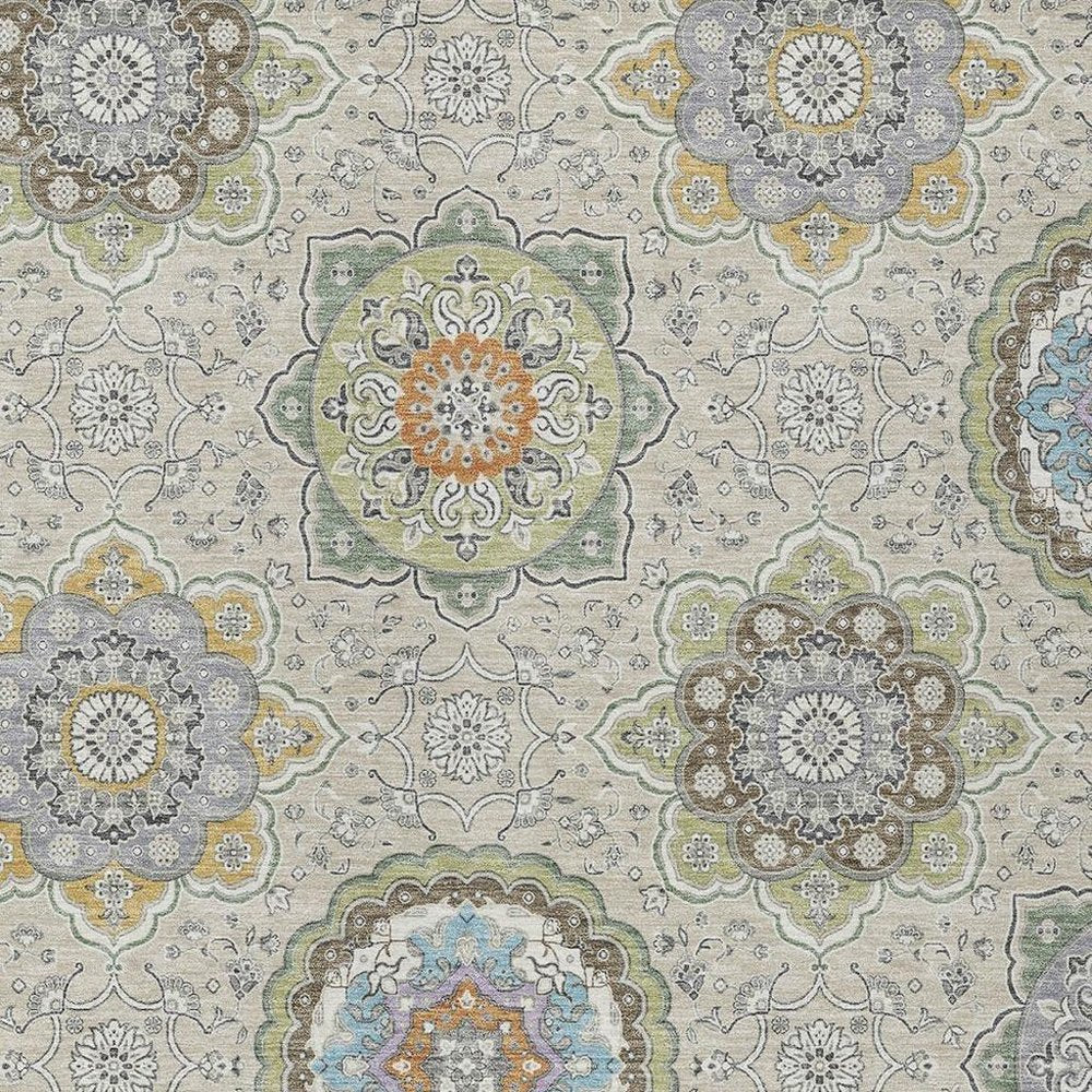 10' X 14' Beige And Brown Floral Medallion Washable Indoor Outdoor Area Rug HomeRoots