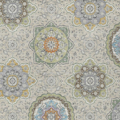 10' X 14' Beige And Brown Floral Medallion Washable Indoor Outdoor Area Rug HomeRoots