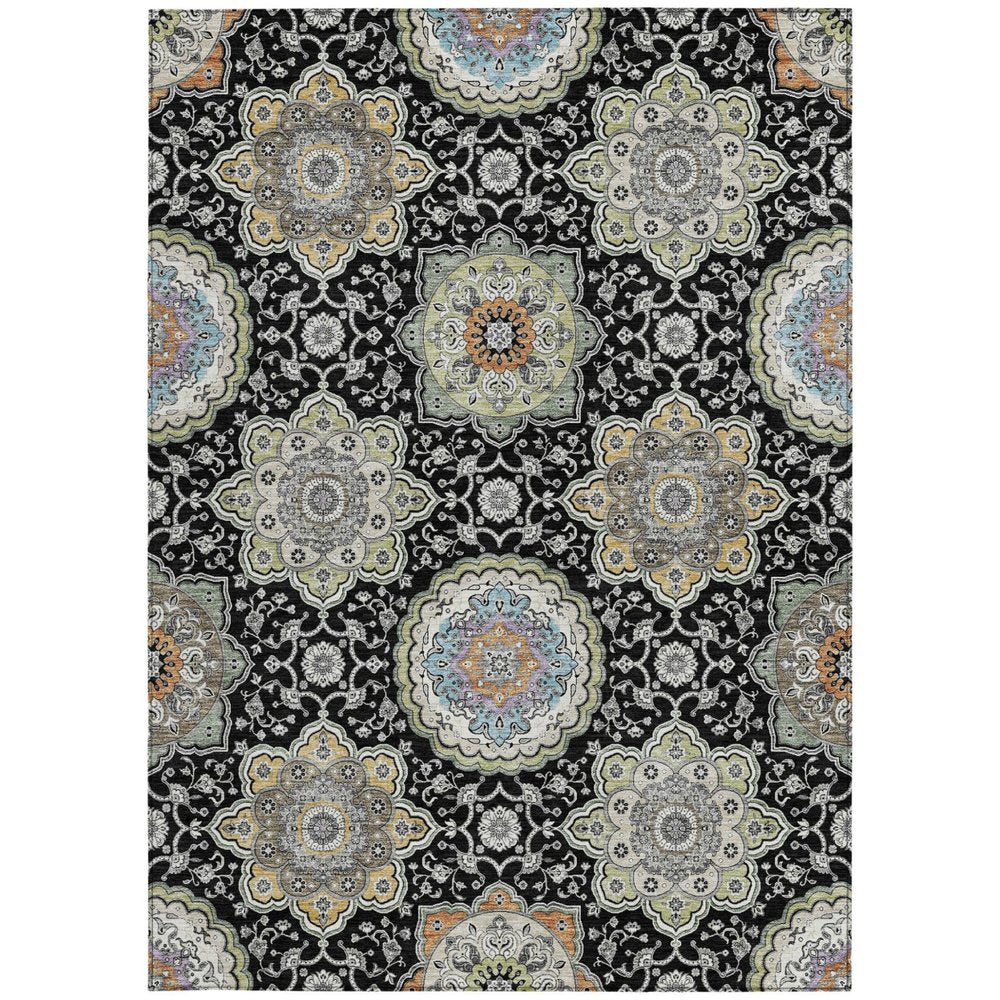 3' X 5' Black And Ivory Floral Medallion Washable Indoor Outdoor Area Rug HomeRoots
