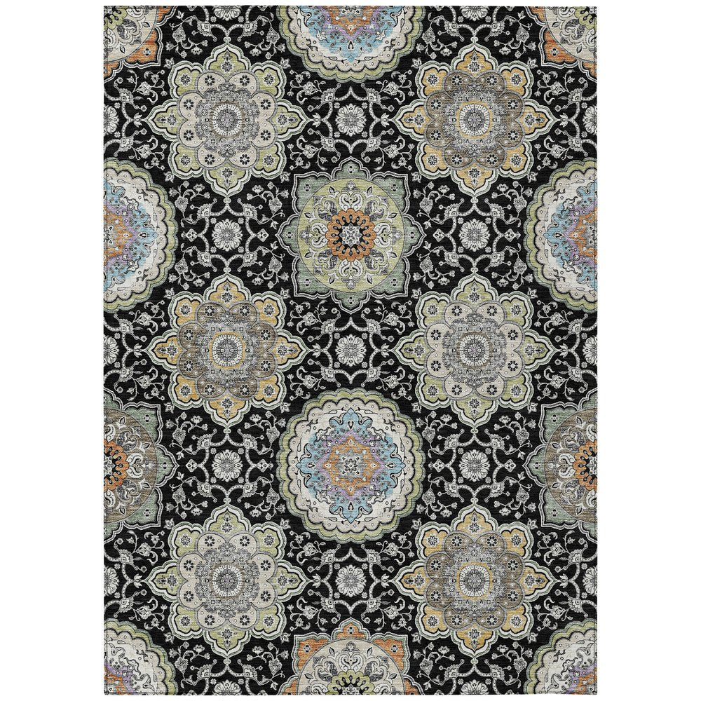 3' X 5' Black And Ivory Floral Medallion Washable Indoor Outdoor Area Rug HomeRoots