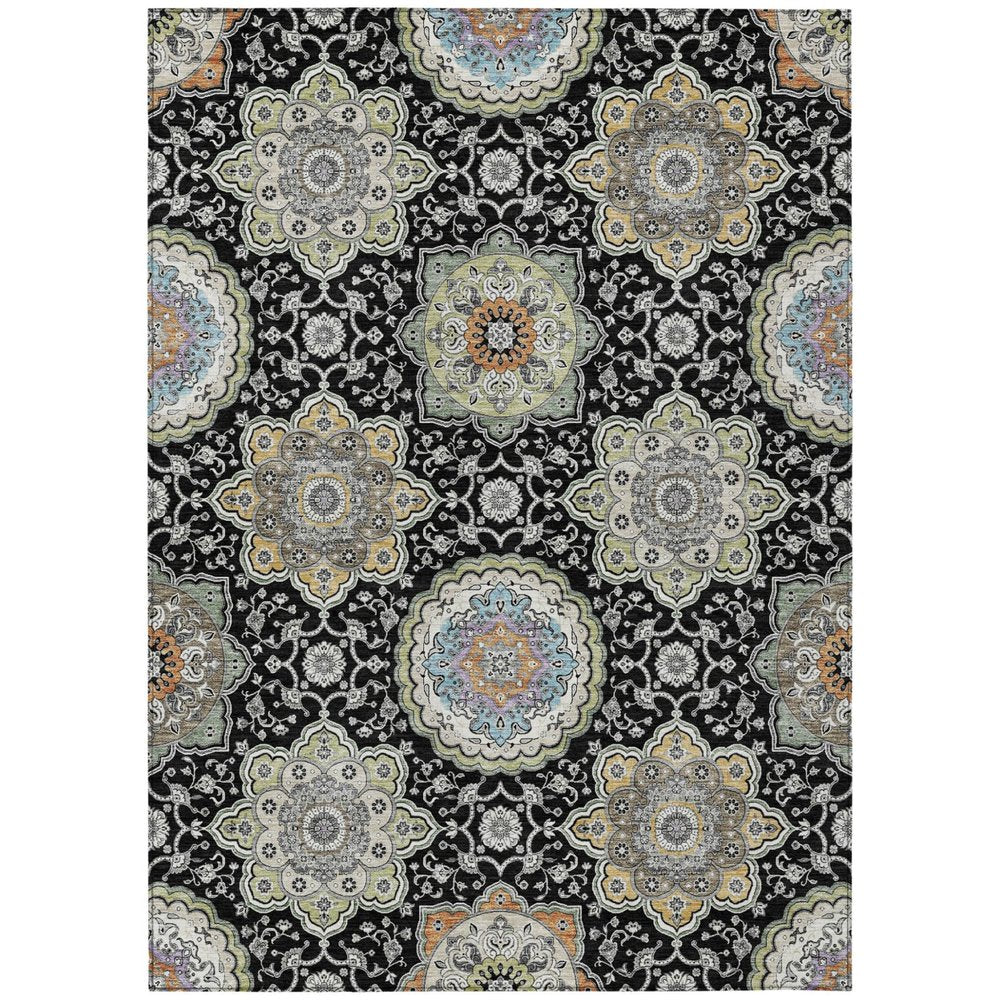 3' X 5' Black And Ivory Floral Medallion Washable Indoor Outdoor Area Rug HomeRoots