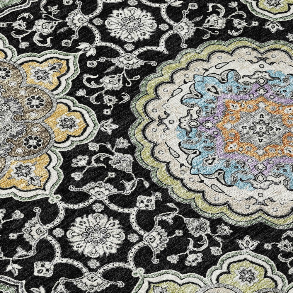 3' X 5' Black And Ivory Floral Medallion Washable Indoor Outdoor Area Rug HomeRoots