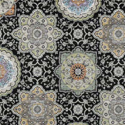 10' X 14' Black And Ivory Floral Medallion Washable Indoor Outdoor Area Rug HomeRoots