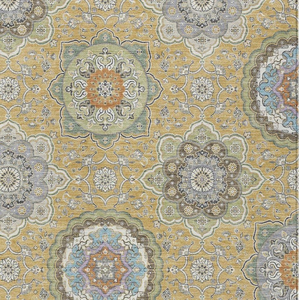 3' X 5' Gold And Ivory Floral Medallion Washable Indoor Outdoor Area Rug HomeRoots