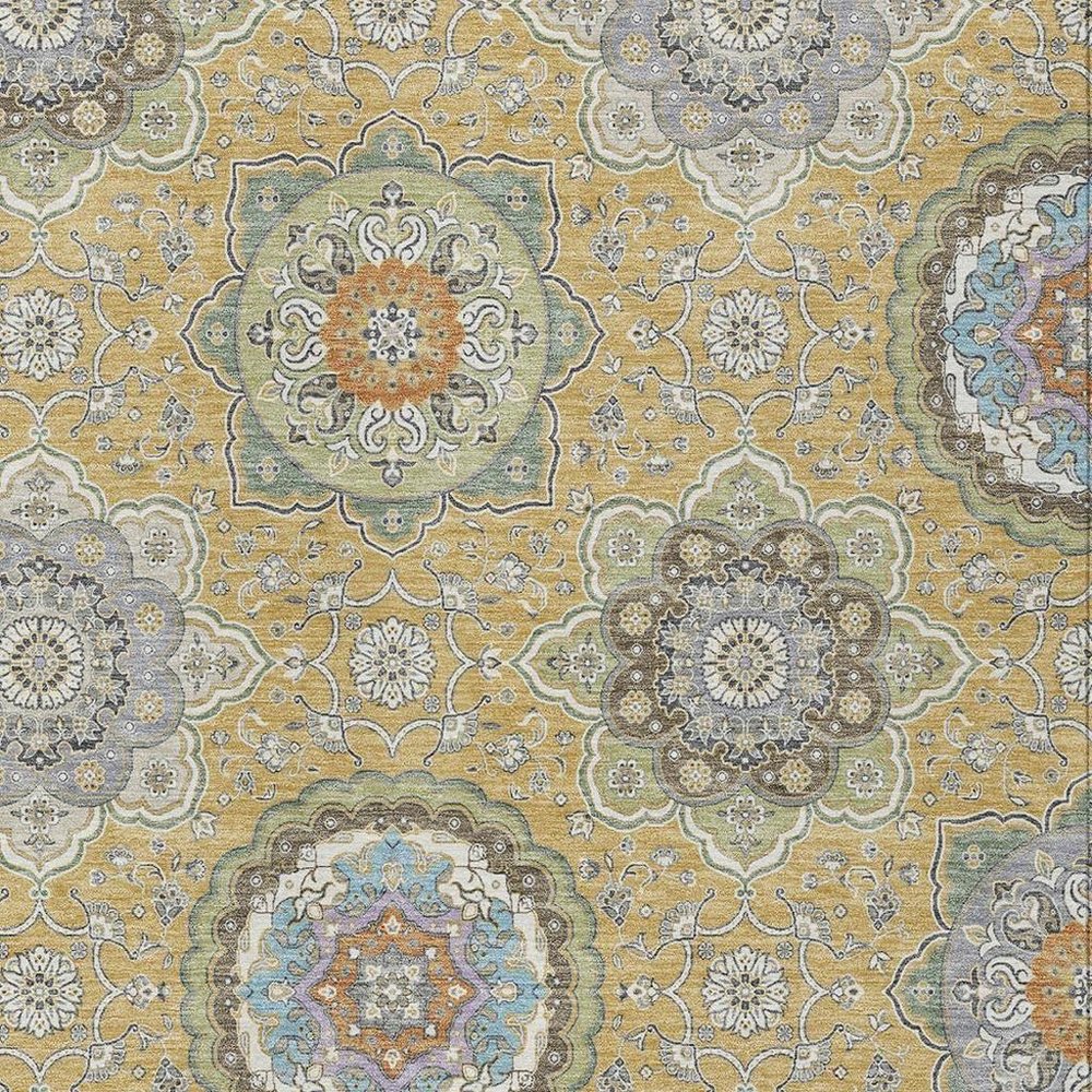 5' X 8' Gold And Ivory Floral Medallion Washable Indoor Outdoor Area Rug HomeRoots