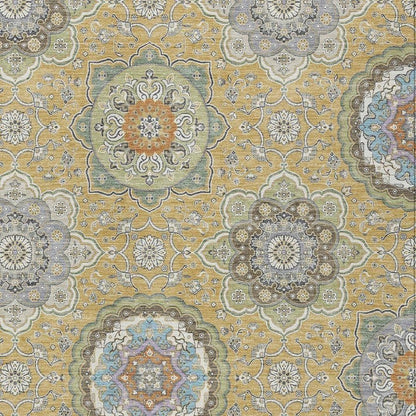 5' X 8' Gold And Ivory Floral Medallion Washable Indoor Outdoor Area Rug HomeRoots