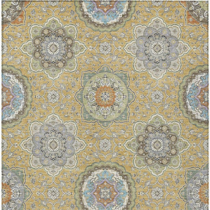 8' X 10' Gold And Ivory Floral Medallion Washable Indoor Outdoor Area Rug HomeRoots