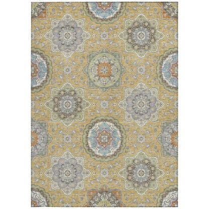 8' X 10' Gold And Ivory Floral Medallion Washable Indoor Outdoor Area Rug HomeRoots