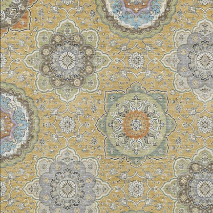 8' X 10' Gold And Ivory Floral Medallion Washable Indoor Outdoor Area Rug HomeRoots