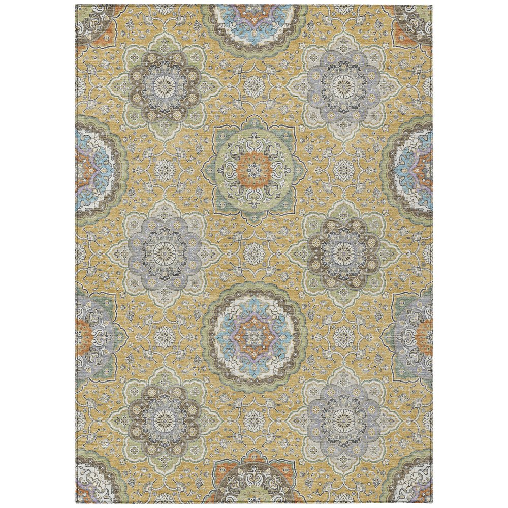 8' X 10' Gold And Ivory Floral Medallion Washable Indoor Outdoor Area Rug HomeRoots
