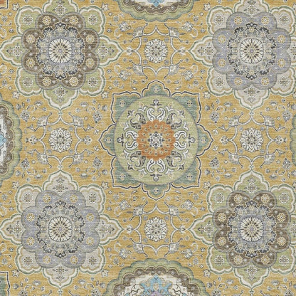 9' X 12' Gold And Ivory Floral Medallion Washable Indoor Outdoor Area Rug HomeRoots