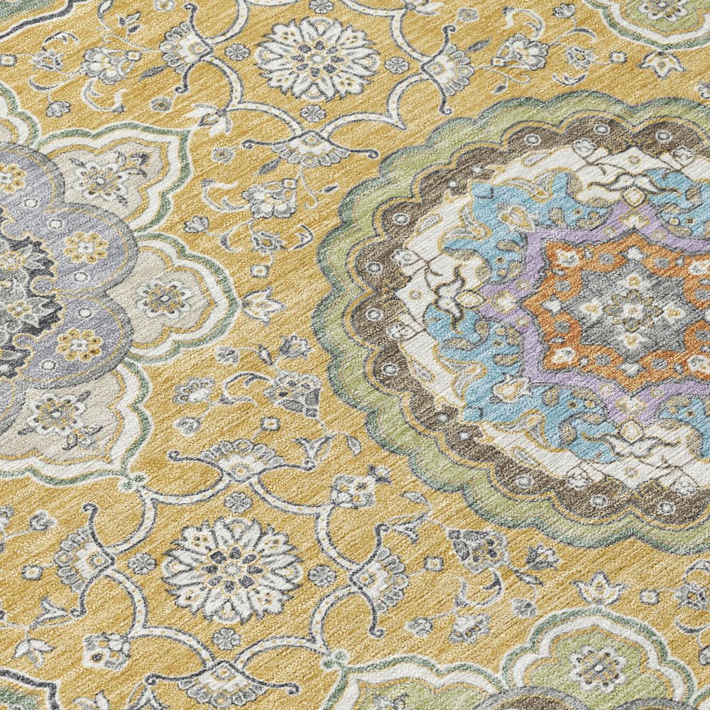 9' X 12' Gold And Ivory Floral Medallion Washable Indoor Outdoor Area Rug HomeRoots
