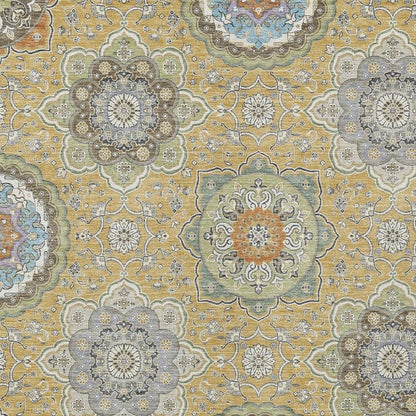 10' X 14' Gold And Ivory Floral Medallion Washable Indoor Outdoor Area Rug HomeRoots