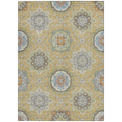 10' X 14' Gold And Ivory Floral Medallion Washable Indoor Outdoor Area Rug HomeRoots
