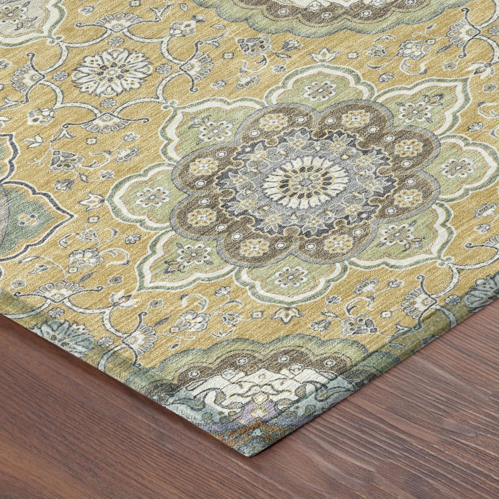 10' X 14' Gold And Ivory Floral Medallion Washable Indoor Outdoor Area Rug HomeRoots