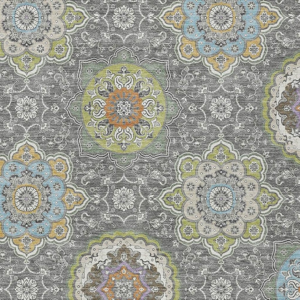 3' X 5' Gray And Brown Floral Medallion Washable Indoor Outdoor Area Rug HomeRoots