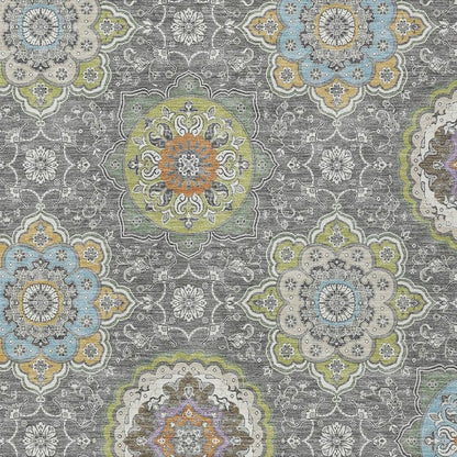 3' X 5' Gray And Brown Floral Medallion Washable Indoor Outdoor Area Rug HomeRoots