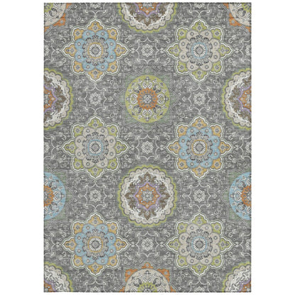 3' X 5' Gray And Brown Floral Medallion Washable Indoor Outdoor Area Rug HomeRoots