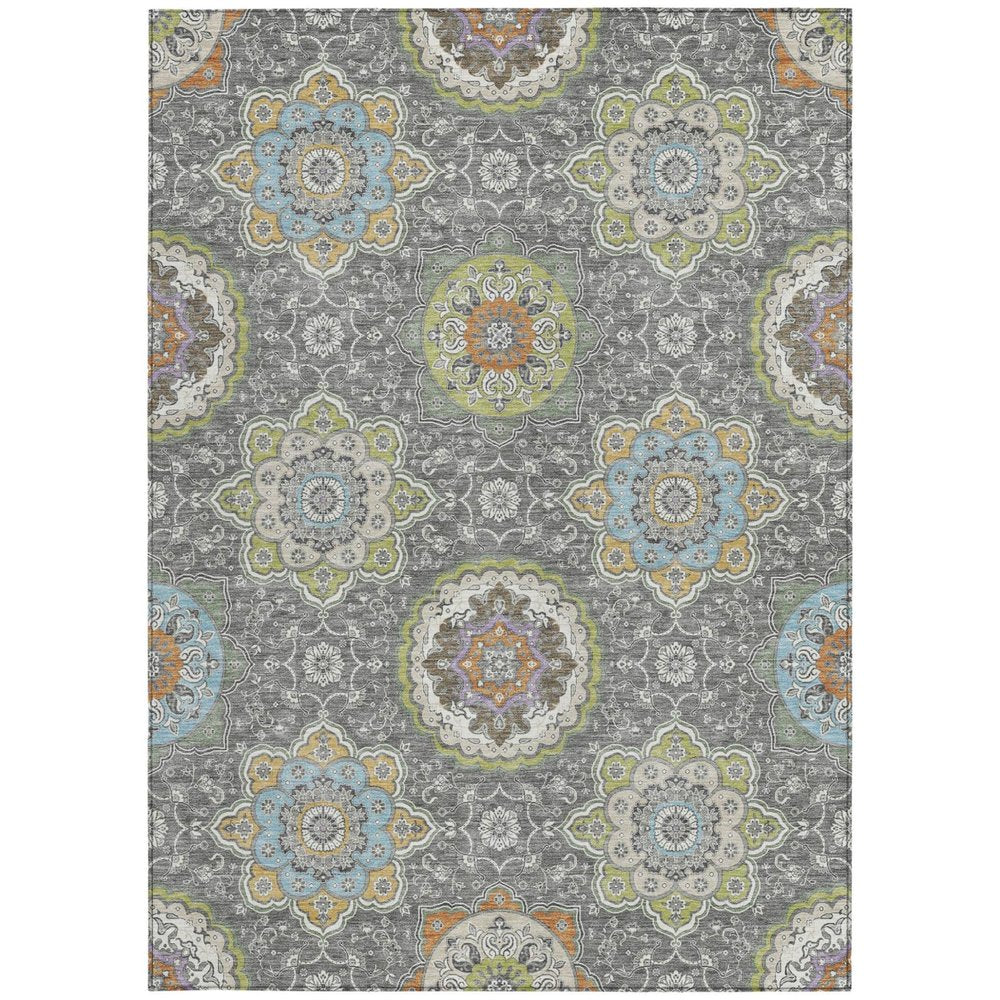 3' X 5' Gray And Brown Floral Medallion Washable Indoor Outdoor Area Rug HomeRoots
