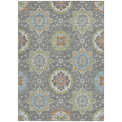 3' X 5' Gray And Brown Floral Medallion Washable Indoor Outdoor Area Rug HomeRoots