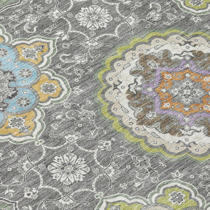 3' X 5' Gray And Brown Floral Medallion Washable Indoor Outdoor Area Rug HomeRoots