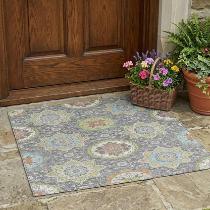 3' X 5' Gray And Brown Floral Medallion Washable Indoor Outdoor Area Rug HomeRoots