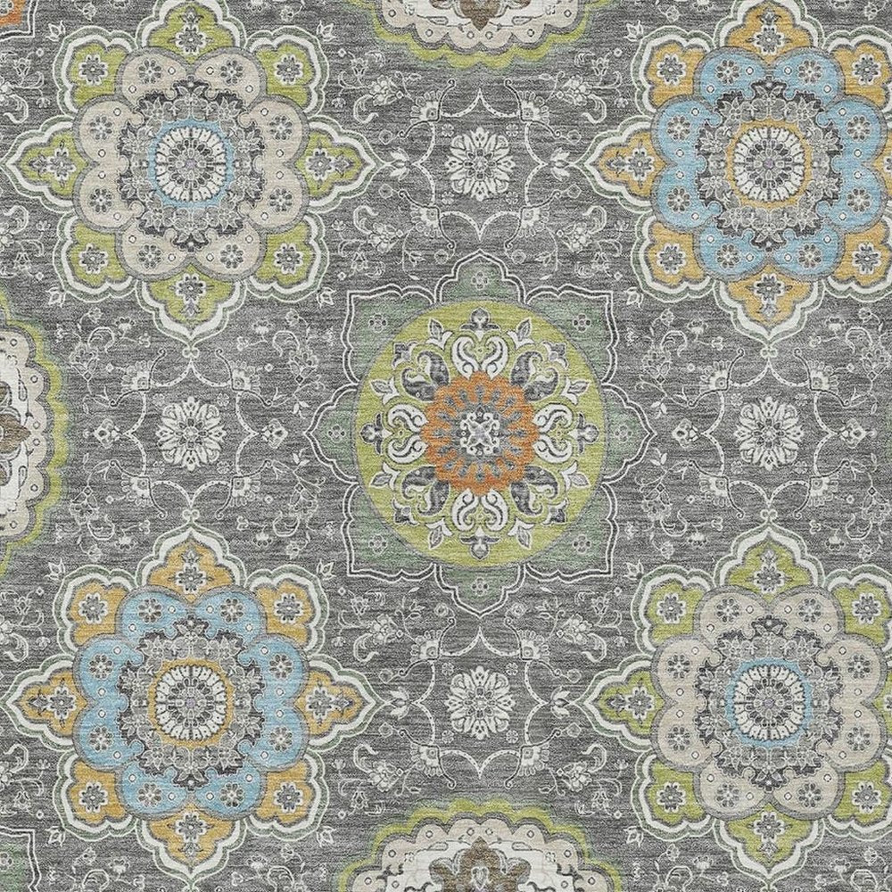 5' X 8' Gray And Brown Floral Medallion Washable Indoor Outdoor Area Rug HomeRoots