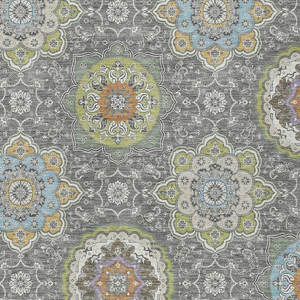 5' X 8' Gray And Brown Floral Medallion Washable Indoor Outdoor Area Rug HomeRoots