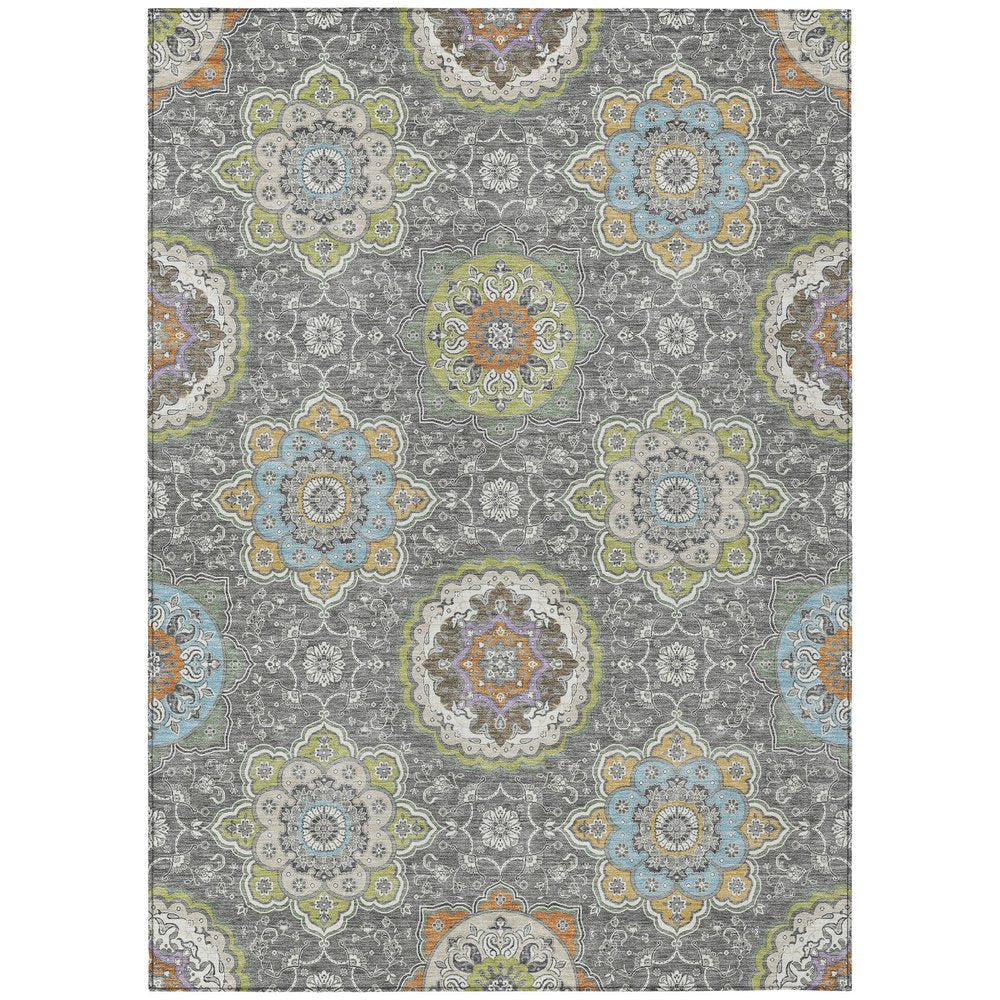 5' X 8' Gray And Brown Floral Medallion Washable Indoor Outdoor Area Rug HomeRoots