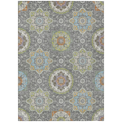 5' X 8' Gray And Brown Floral Medallion Washable Indoor Outdoor Area Rug HomeRoots