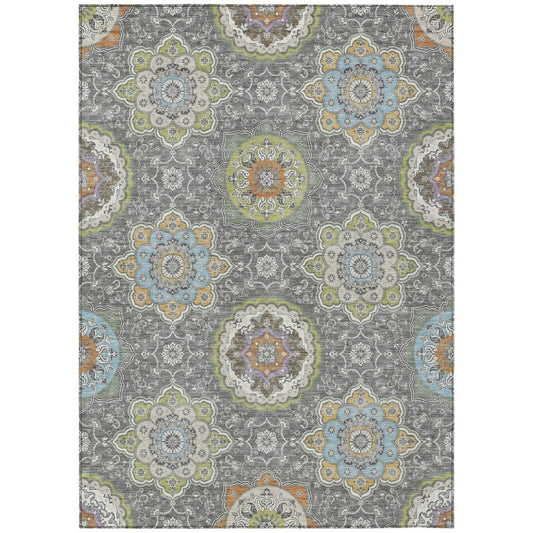 5' X 8' Gray And Brown Floral Medallion Washable Indoor Outdoor Area Rug HomeRoots