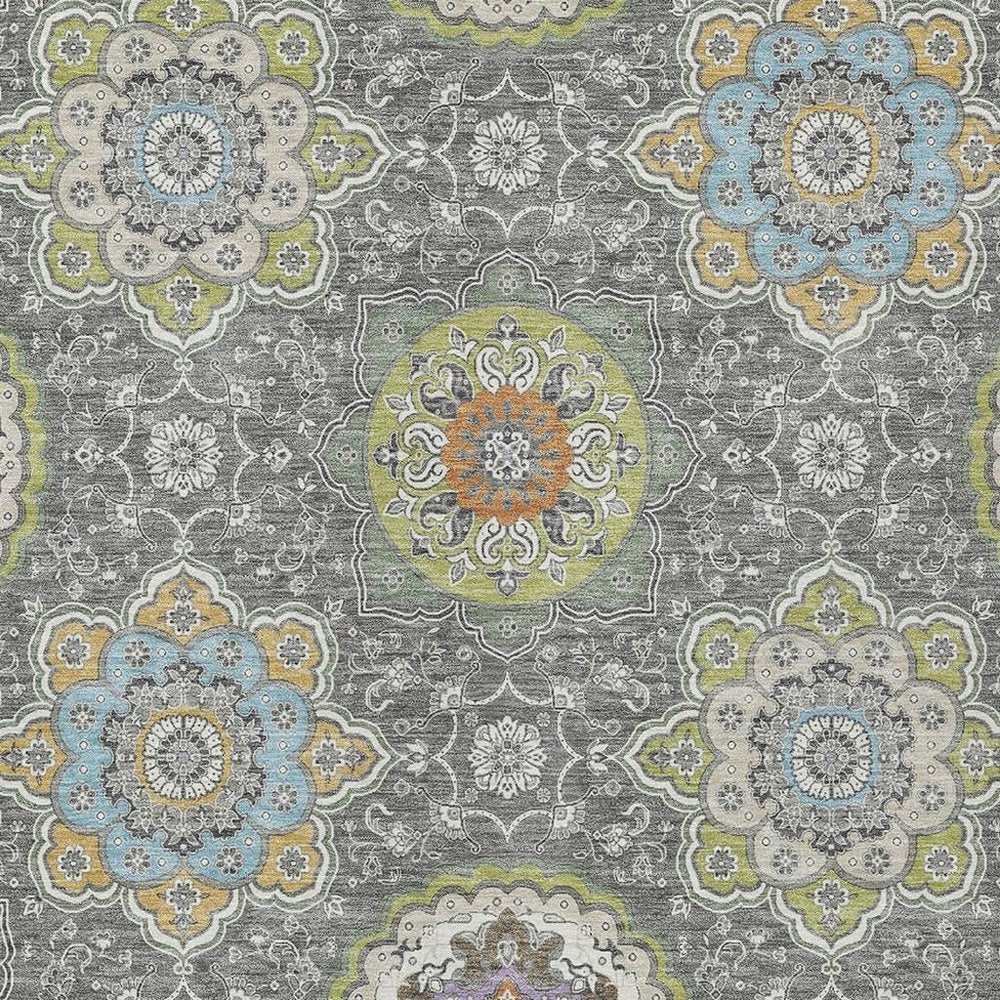 9' X 12' Gray And Brown Floral Medallion Washable Indoor Outdoor Area Rug HomeRoots