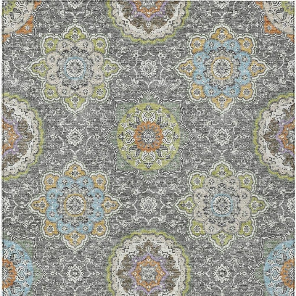 9' X 12' Gray And Brown Floral Medallion Washable Indoor Outdoor Area Rug HomeRoots