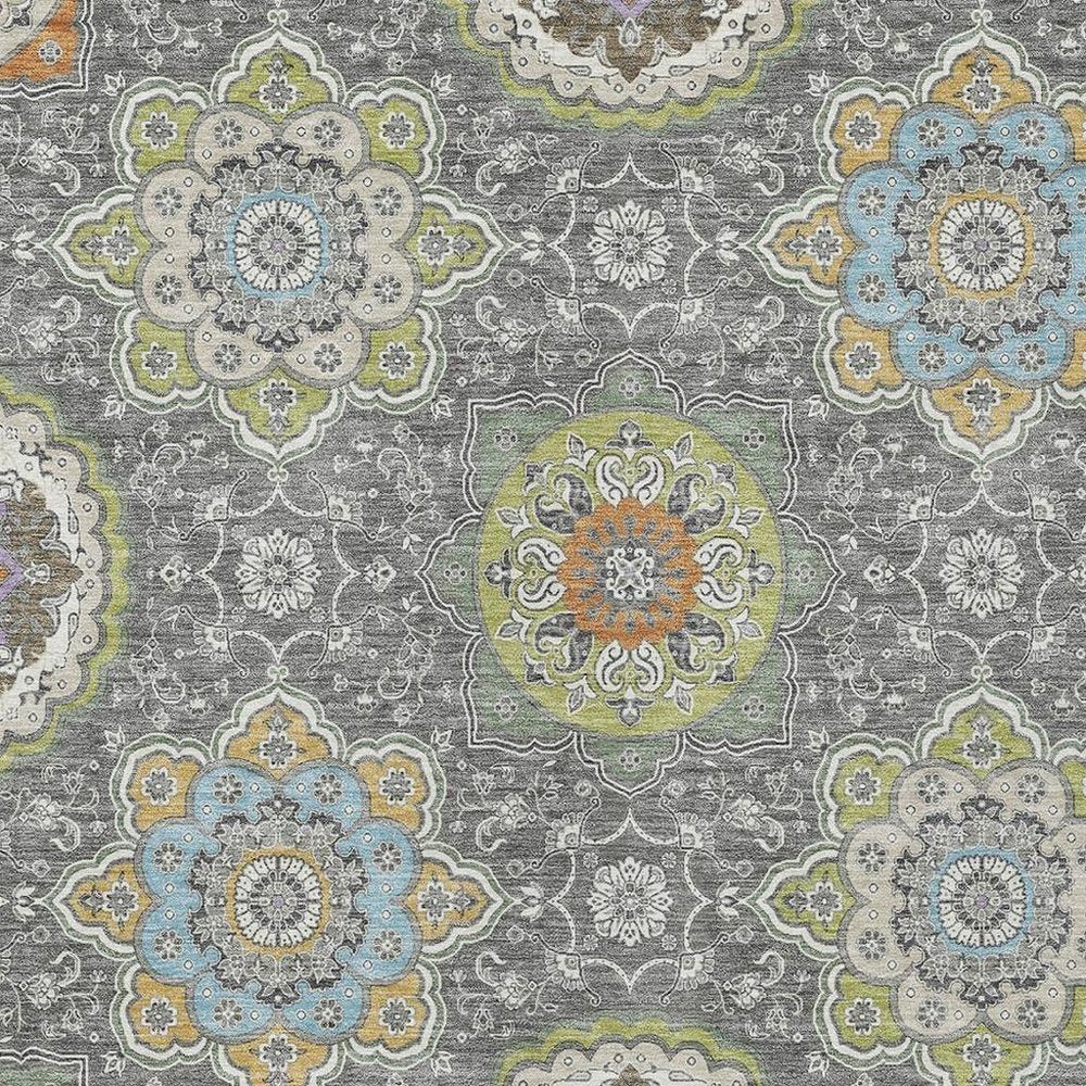 9' X 12' Gray And Brown Floral Medallion Washable Indoor Outdoor Area Rug HomeRoots