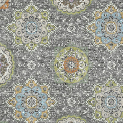 9' X 12' Gray And Brown Floral Medallion Washable Indoor Outdoor Area Rug HomeRoots